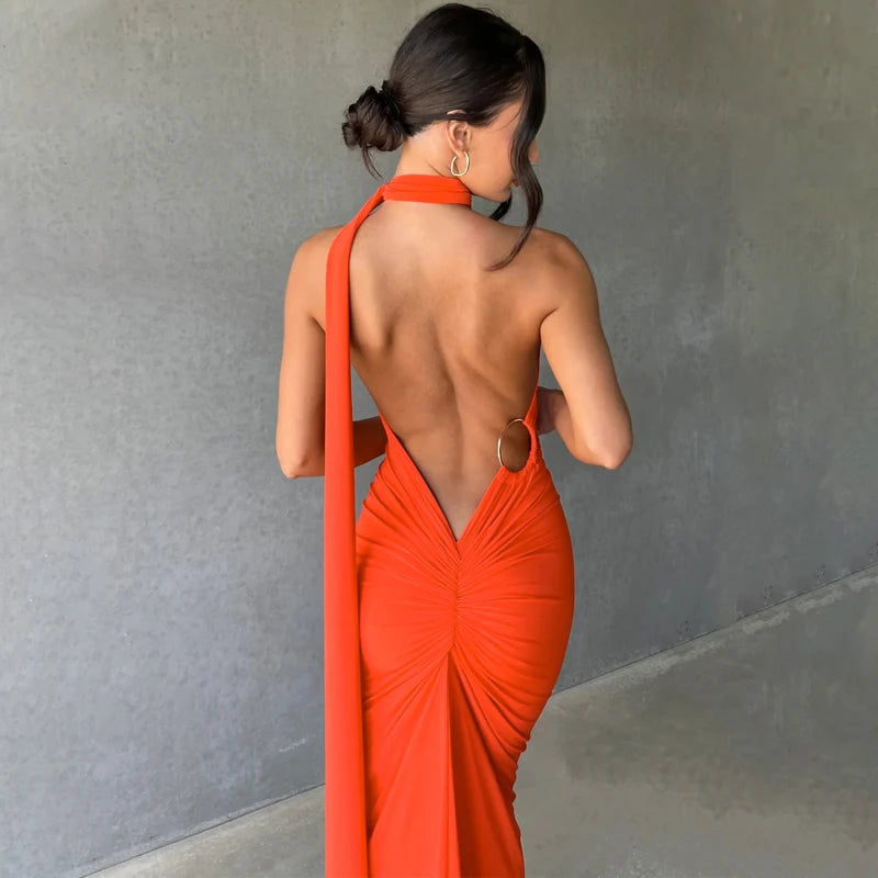 Dulzura Neon Y2K Clothes One Shoulder Sleeveless Backless Ruched Bodycon Maxi Dresses For Women Club Birthday Party Evening Prom