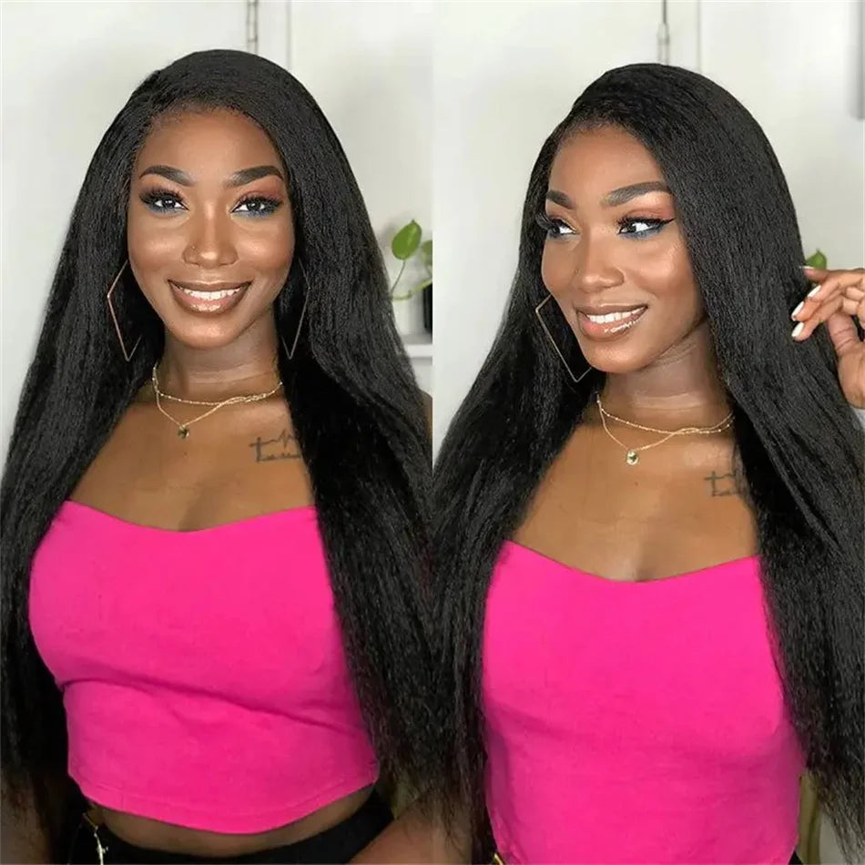 Transparent Yaki Kinky Straight Lace Front Human Hair Wigs For Women Curly 4X4 Closure Wig Pre Plucked Wig