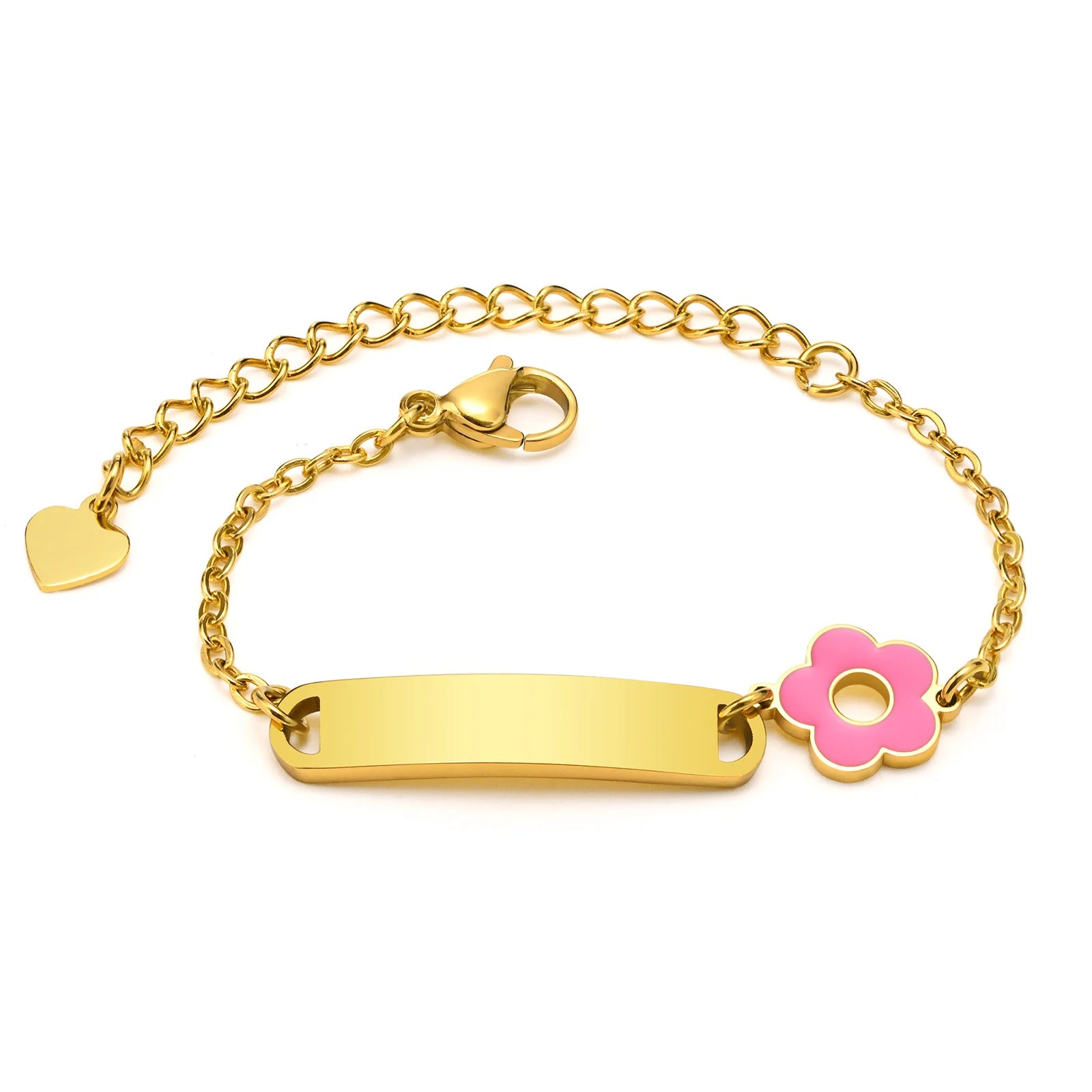 Infant Stainless Steel Crown Chain Link Baby Bear Bracelet with Free Engraving for Kids Child Birthday Gift