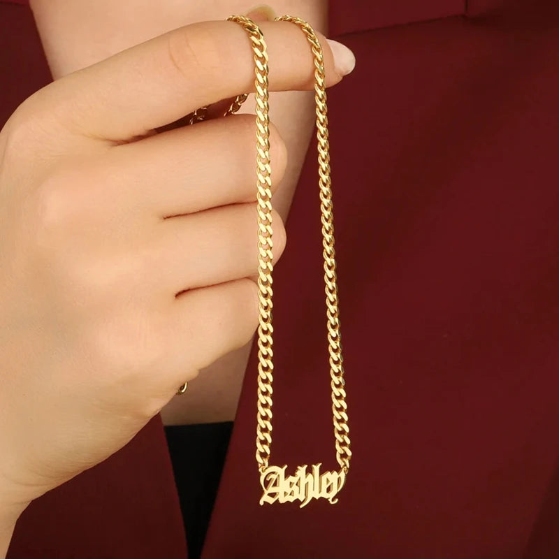 Stainless Steel Cuban Chain Customized Name Necklaces For Women Men Fashion Jewelry  Personalized Nameplate Pendant Necklace
