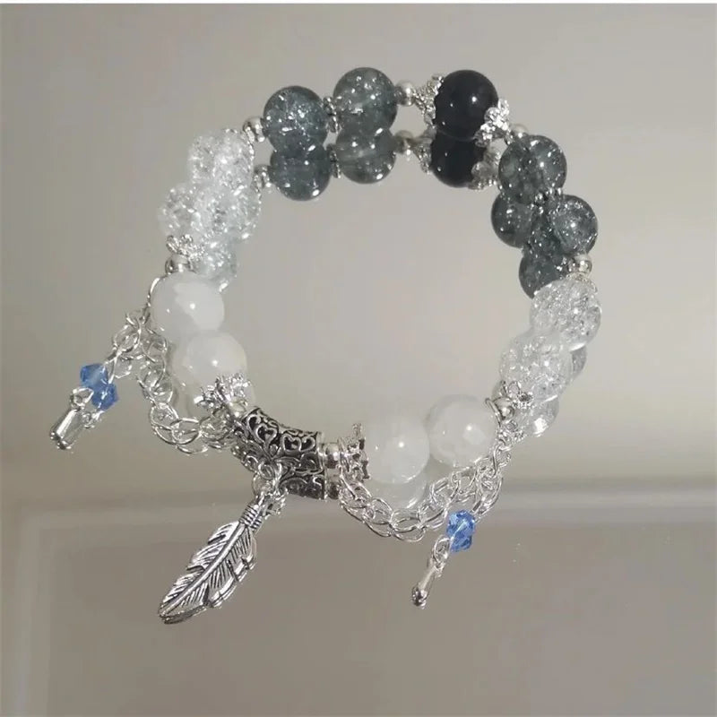New Trendy Red Crystal Beaded Maple Leaf Bracelet for Women Fashion Butterfly Feather Pendant Bracelet Friendship Jewelry