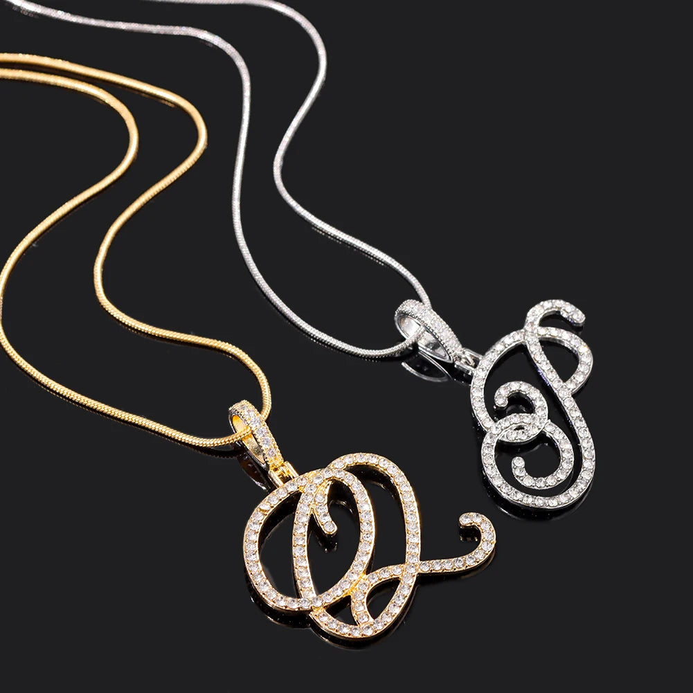 Flatfoosie New A-Z Cursive Initial Letter Name Pendant Necklace For Women Simple Rope Chain Letter Necklace Fashion Jewelry