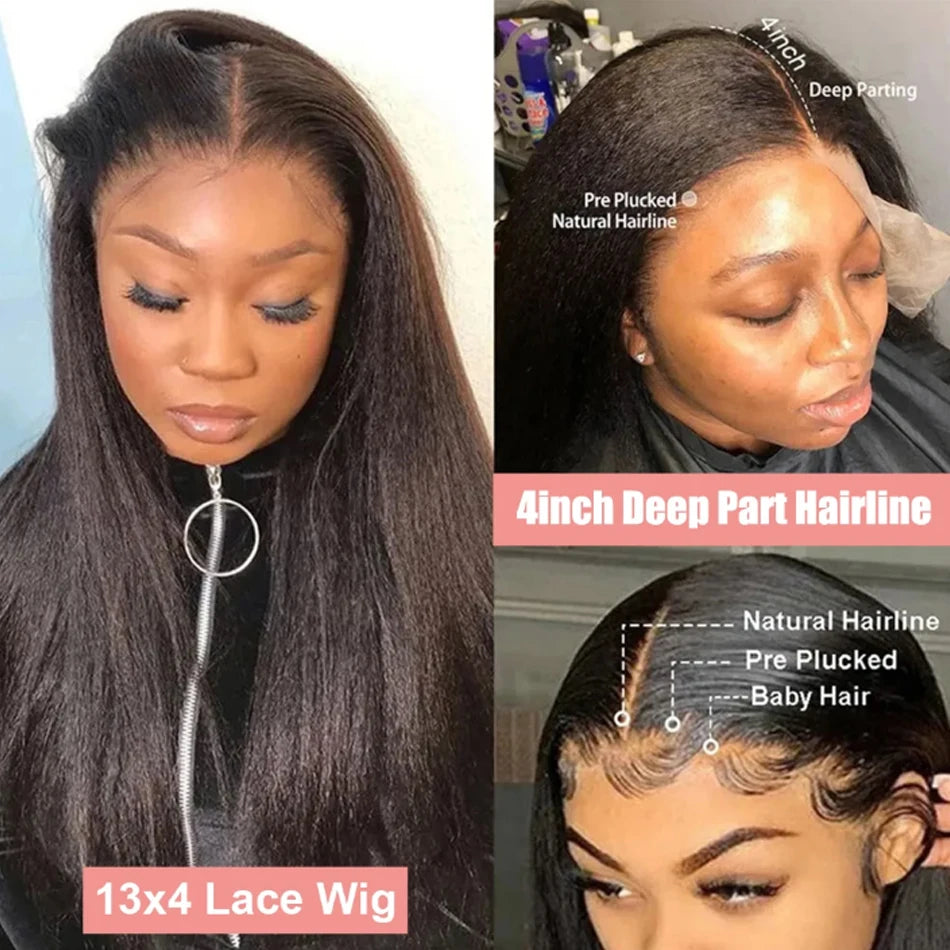 30inch Best Kinky Straight Lace Front Wig HumanHair 13x6 Transparent Lace Frontal Yaki Straight Brazilian Glueless Wig For Women