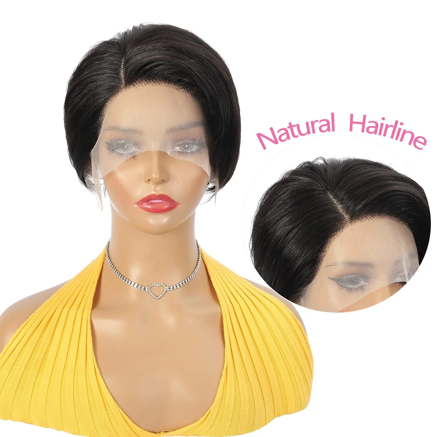 Short Pixie Cut Wigs Straight Human Hair Bob Wigs Brazilian 13*1 Transparent Lace Front Wigs For Women Natural Color