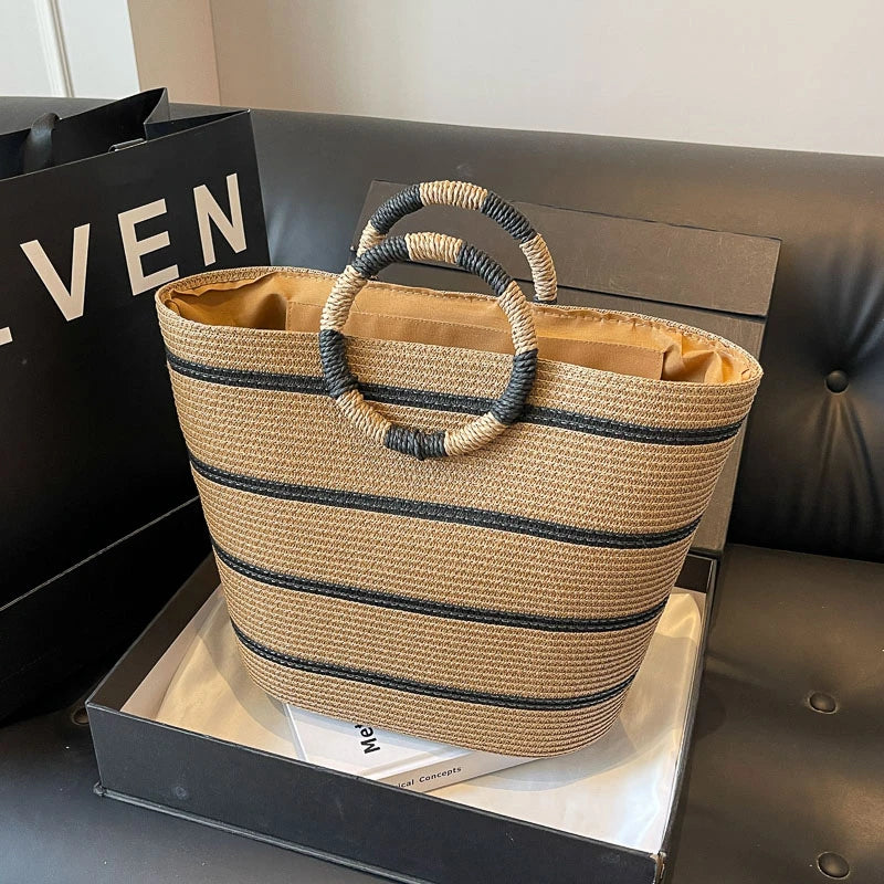 Handmade Woven Straw Beach Bag – Women’s Summer Shoulder Tote Handbag