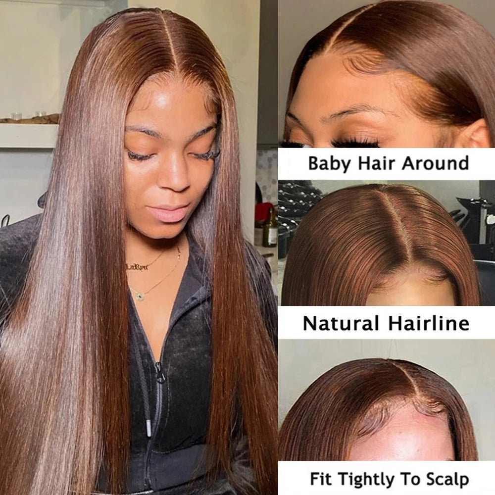 13x4 Straight Chocolate Brown Lace Front Human Hair Wigs 100% Woman Pre Plucked Honey Brown 13x6 HD Transparent Lace Frontal Wigh