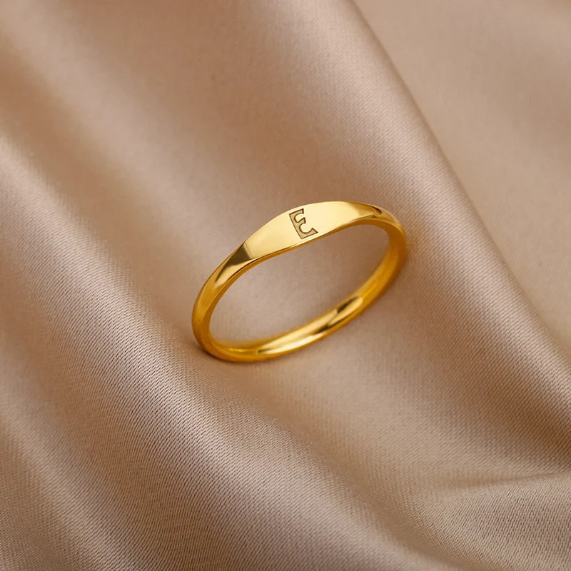 Tiny Initial Letter Rings For Women Fashion A-Z Letter Finger Stainless Steel Ring Aesthetic Wedding Jewelry Gift bijoux femme
