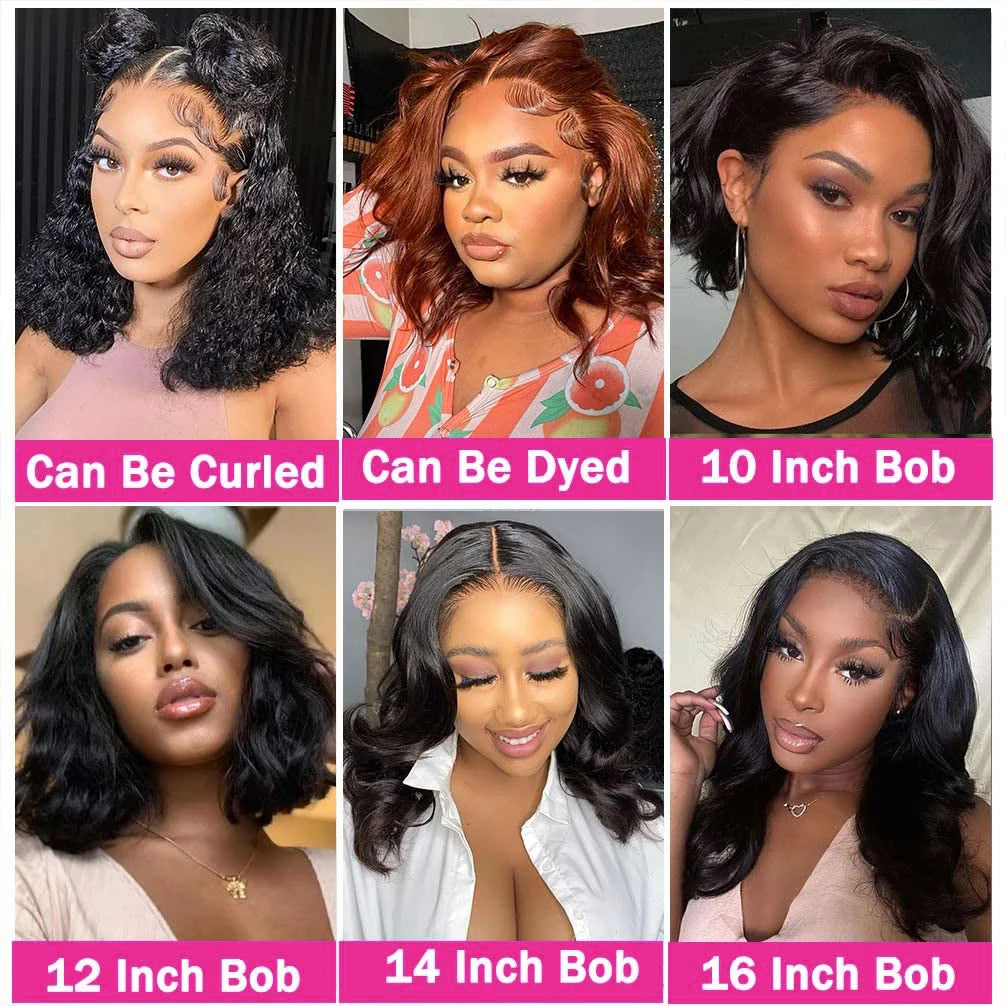 Brazilian Body Wave Short Bob Wig 13x4 Lace Frontal Human Hair Wigs 200% Density 4x4 Lace Closure Wig Natural Body Wave Bob Wigs