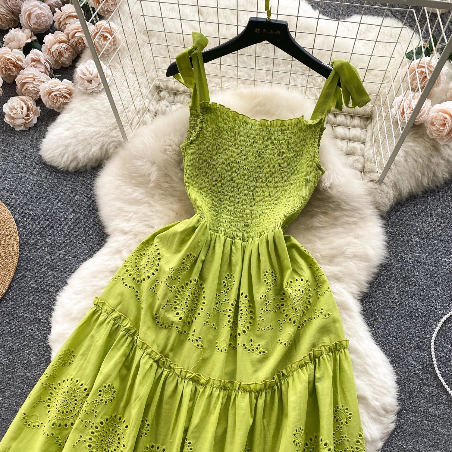 Elegant Sexy Backless High Waist embroidery Slip Dress Fairy A-line Summer Beach Vacation Slim Women Evening Party Dress