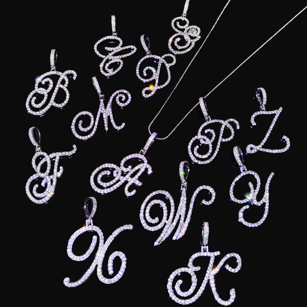 Flatfoosie New A-Z Cursive Initial Letter Name Pendant Necklace For Women Simple Rope Chain Letter Necklace Fashion Jewelry