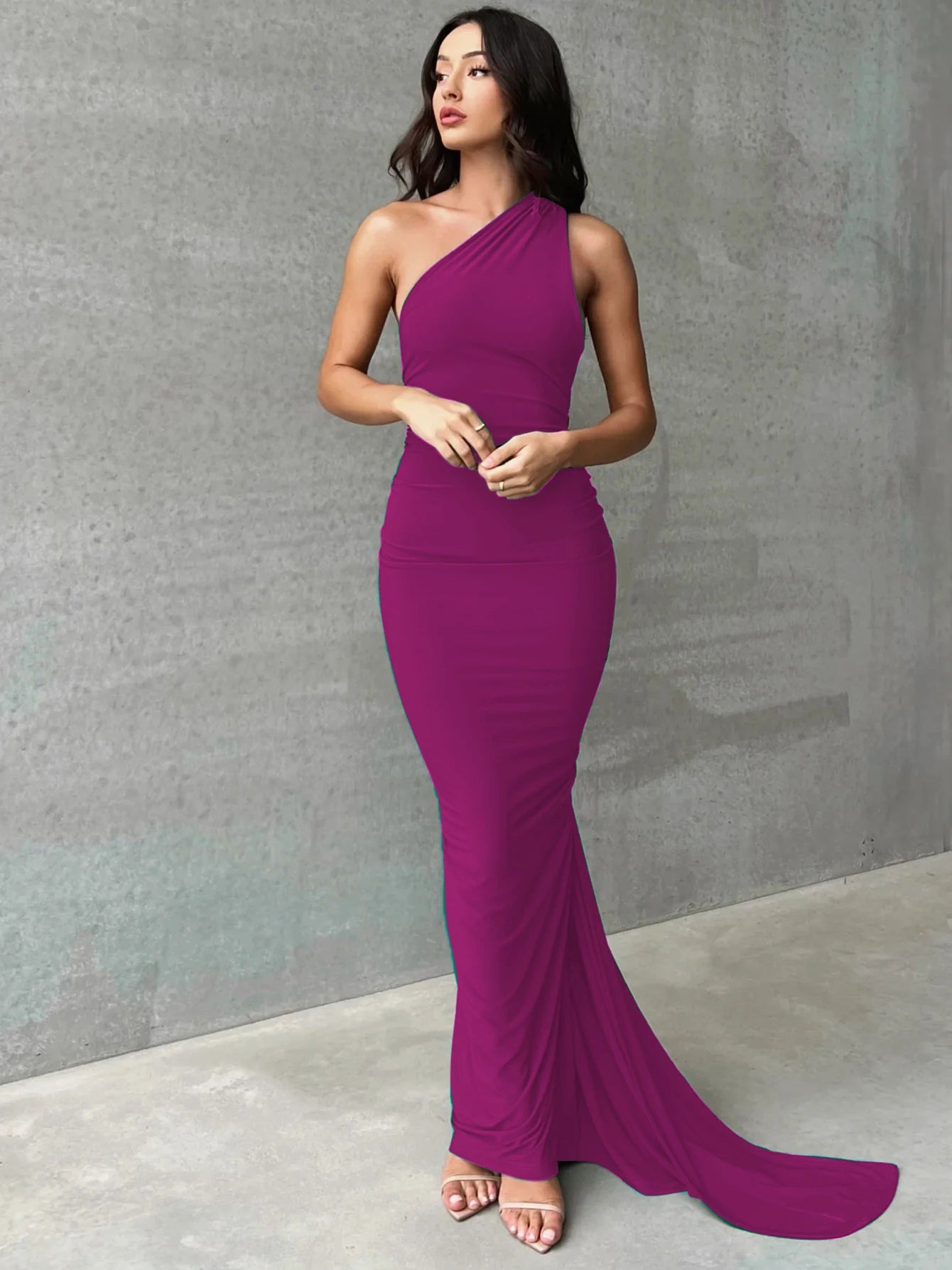 Dulzura Neon Y2K Clothes One Shoulder Sleeveless Backless Ruched Bodycon Maxi Dresses For Women Club Birthday Party Evening Prom