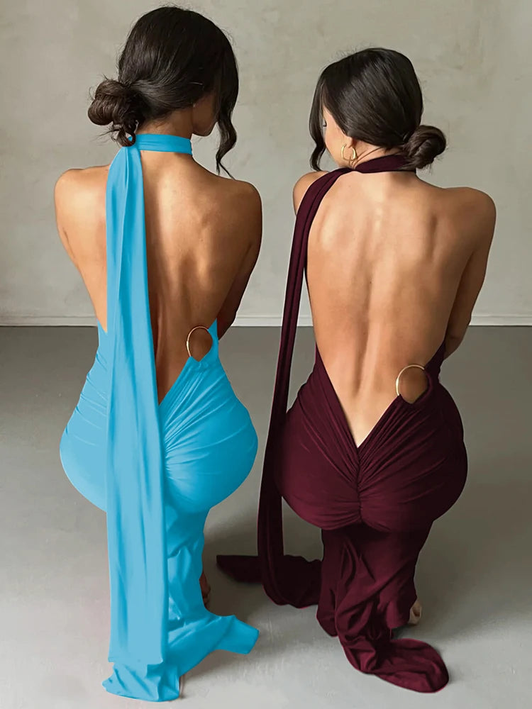 Dulzura Neon Y2K Clothes One Shoulder Sleeveless Backless Ruched Bodycon Maxi Dresses For Women Club Birthday Party Evening Prom