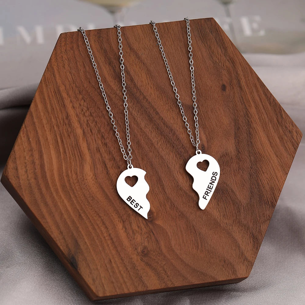 Stainless Steel Necklaces Romantic Heart Best Friends Good Friend Friendship Pendants 2 Pcs/ Set Necklace For Women Jewelry