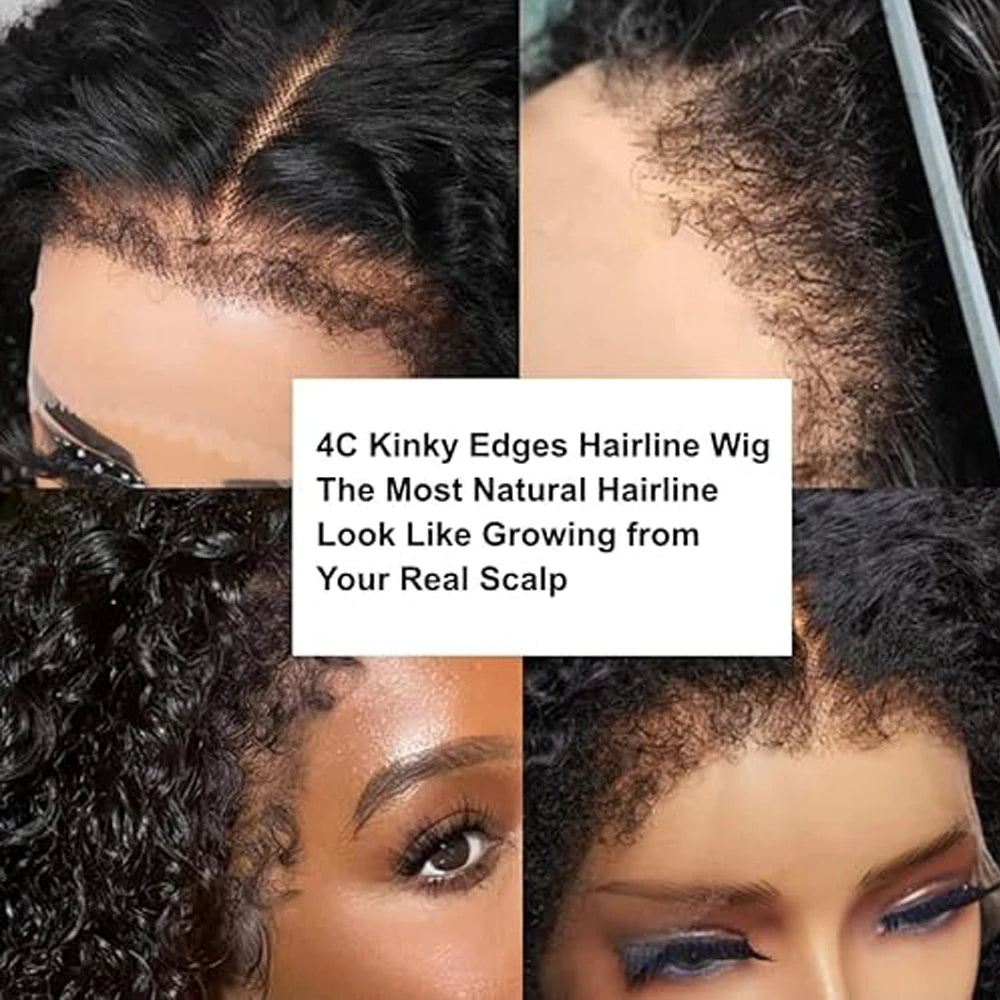 Short Bob Kinky Curly Human Hair Wig – 4C Edges Lace Front & 4x4 Closure, Transparent Lace Natural Hairline (100% Remy)