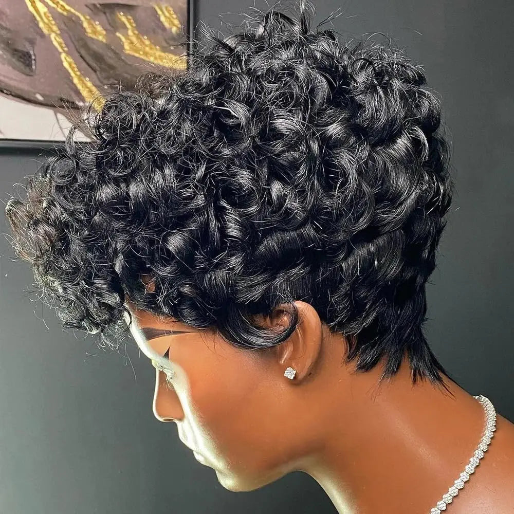 hort Pixie Wigs for Black Women Short Black Curly Pixie Wigs Synthetic Hair Wigs for Black Women Natural Wavy Black Pixie Cut