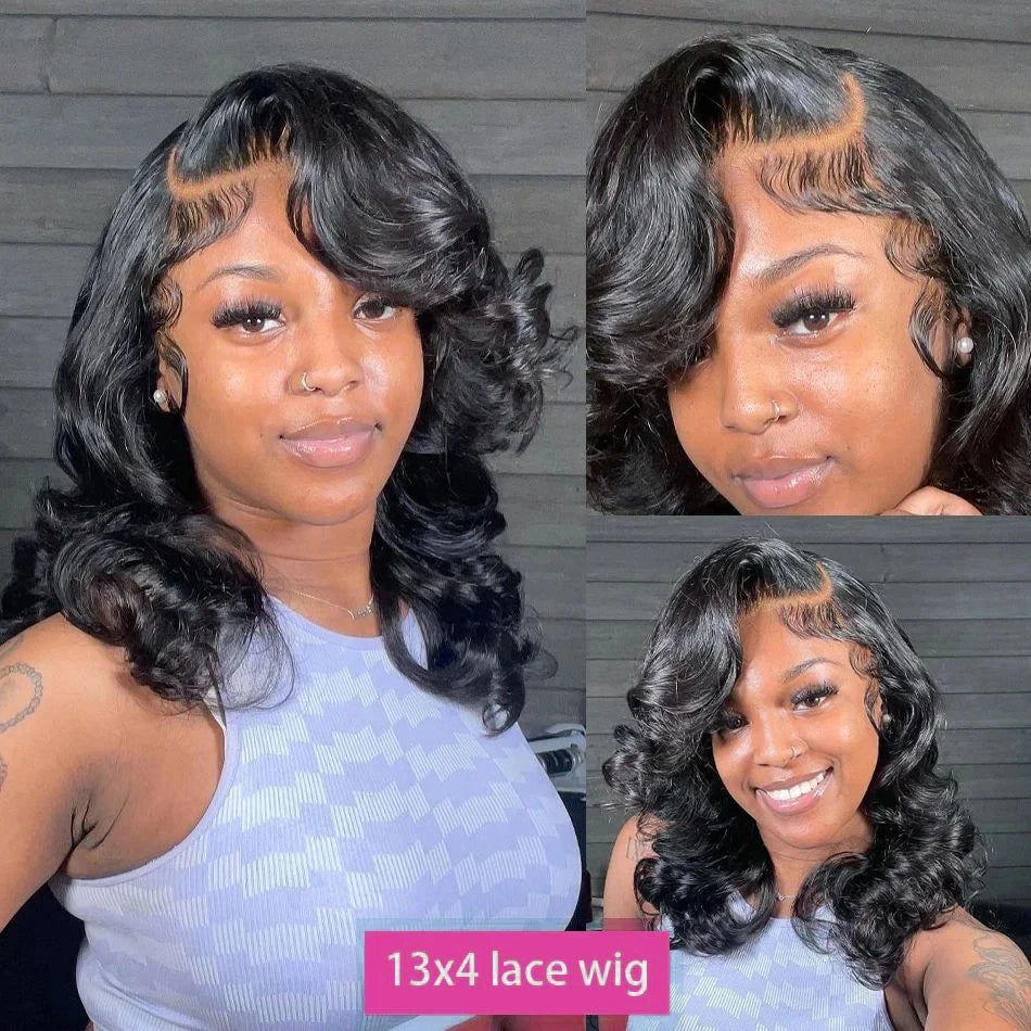 Body Wave Short Bob Wig 13x4 Lace Frontal Human Hair Wigs 4x4 Lace Closure Wig Brazilian Virgin Hair Natural Black For Women
