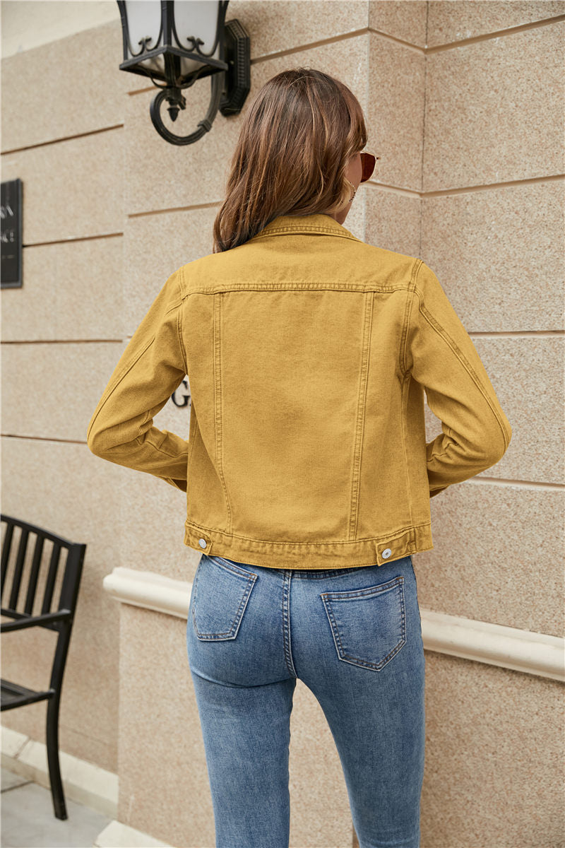 Women's Denim Jackets Fashion Female Casual Long Sleeve Lapel Solid