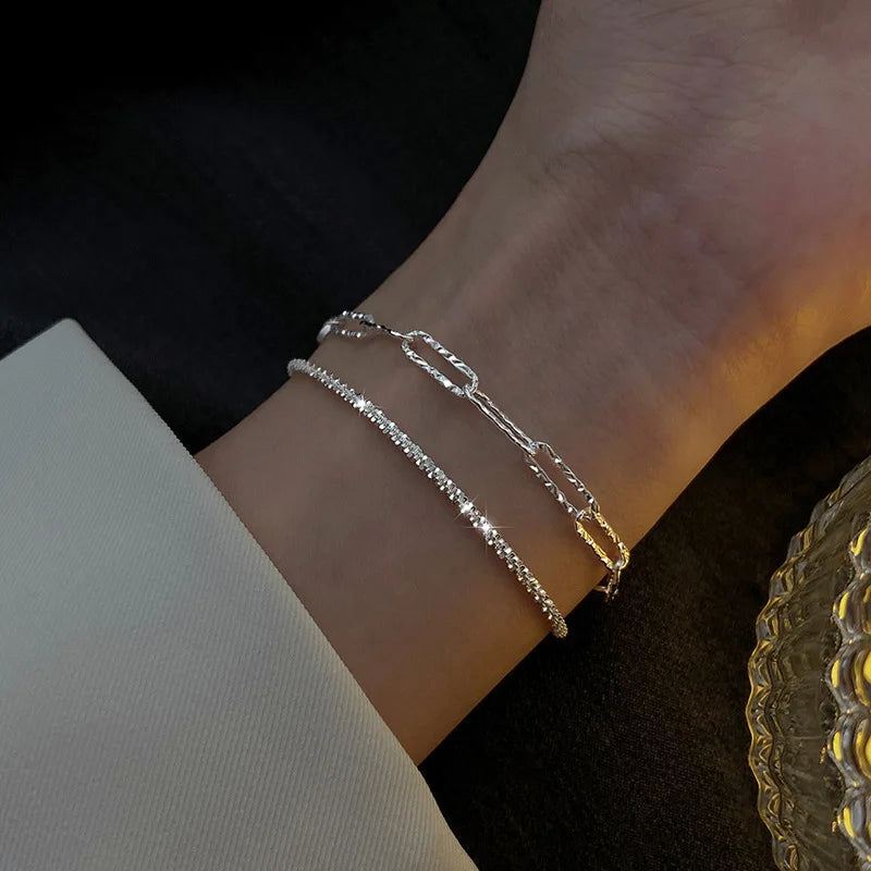 Y2K Zircon Ins Bracelets for Women Korean Fashion Sweet Girls Sparkling Hollow Heart Delicate Chain Bracelet Party Jewelry