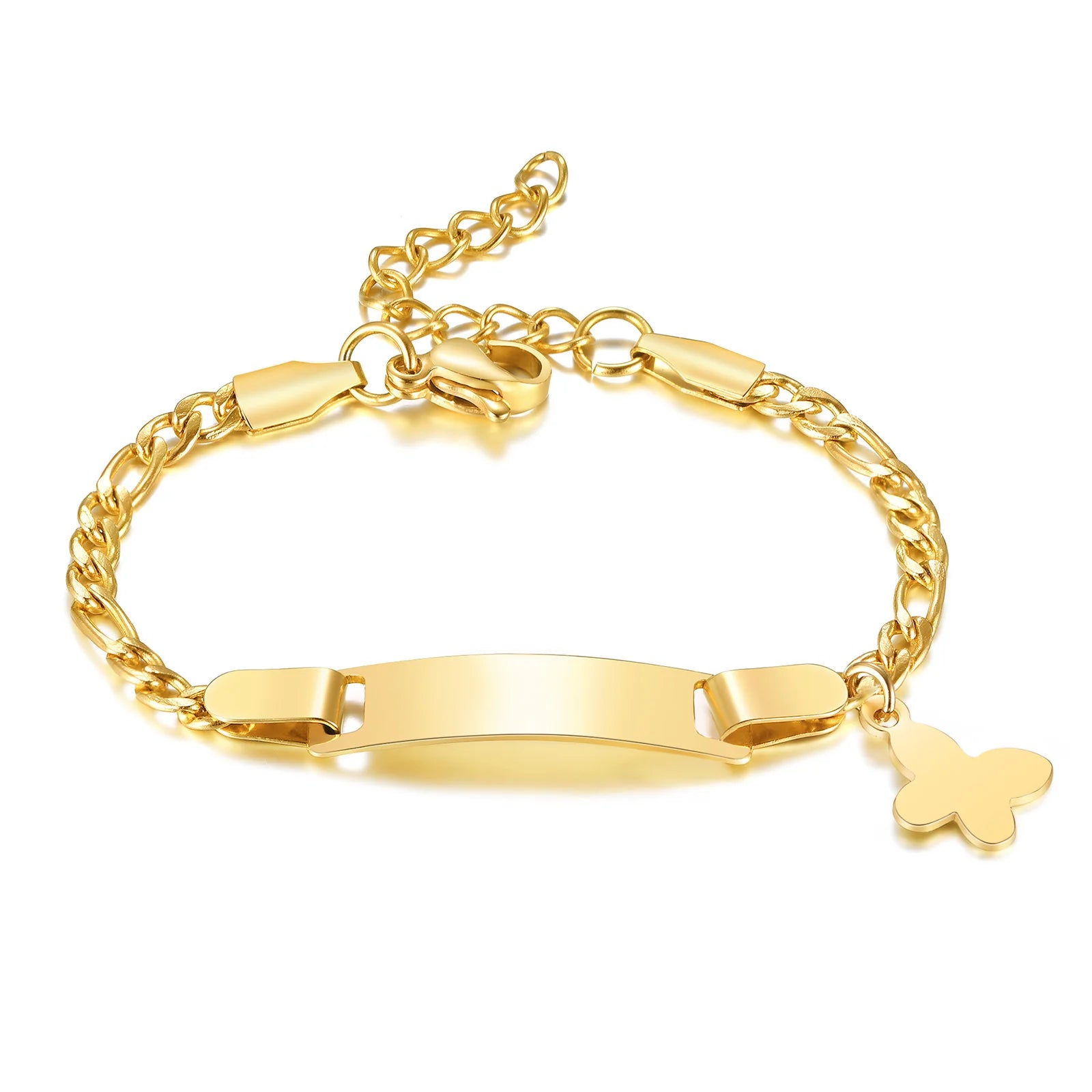 Infant Stainless Steel Crown Chain Link Baby Bear Bracelet with Free Engraving for Kids Child Birthday Gift
