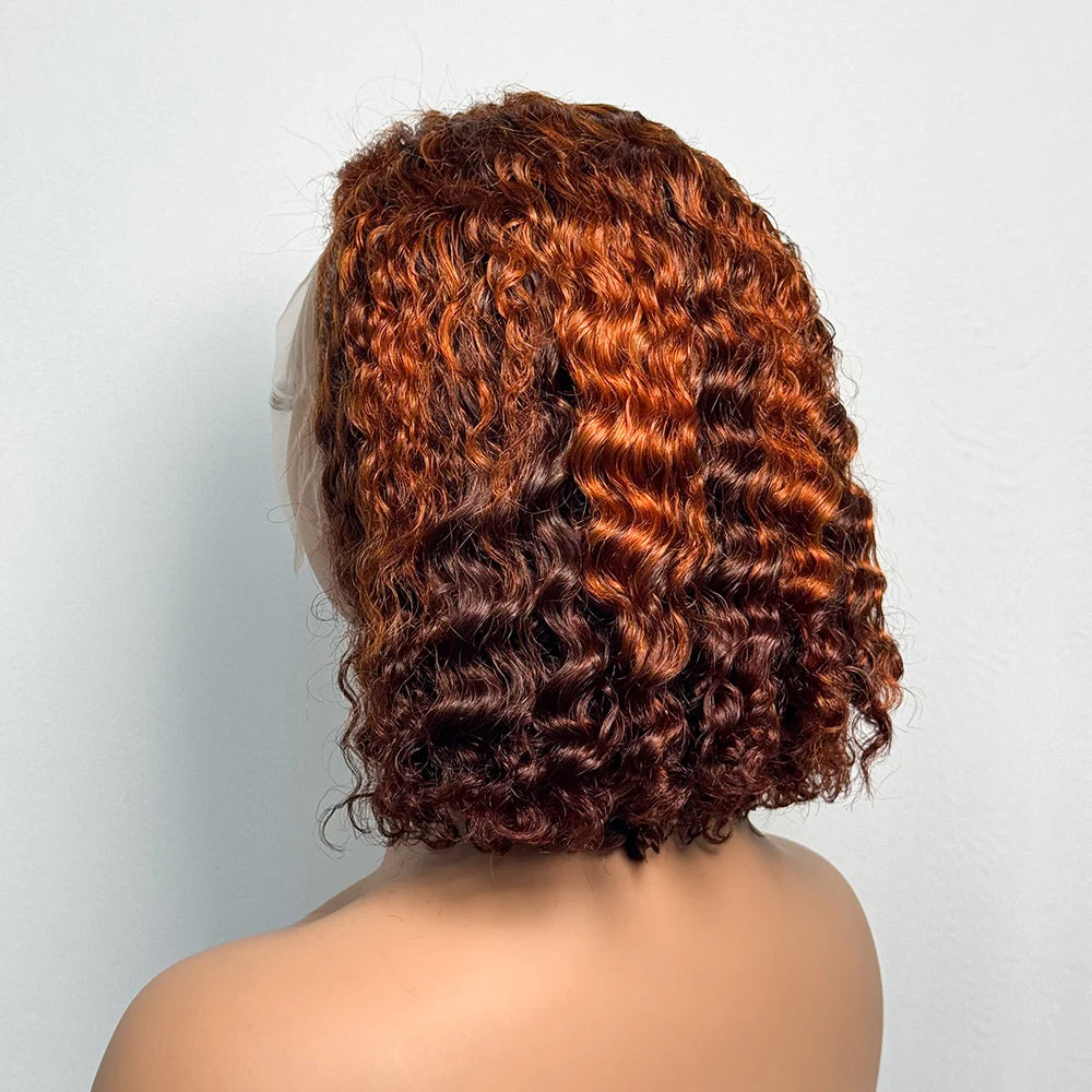 250% Density Double Drawn 12A 10 Inches Bob Pixie Cut Water Wave Curly Human Hair Wig 13x4 Transparent Lace Front Human Hair Wig