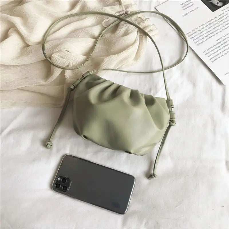 Women’s Pleated Cloud Shoulder Bag – Mini Solid Color Crossbody Handbag with Zipper