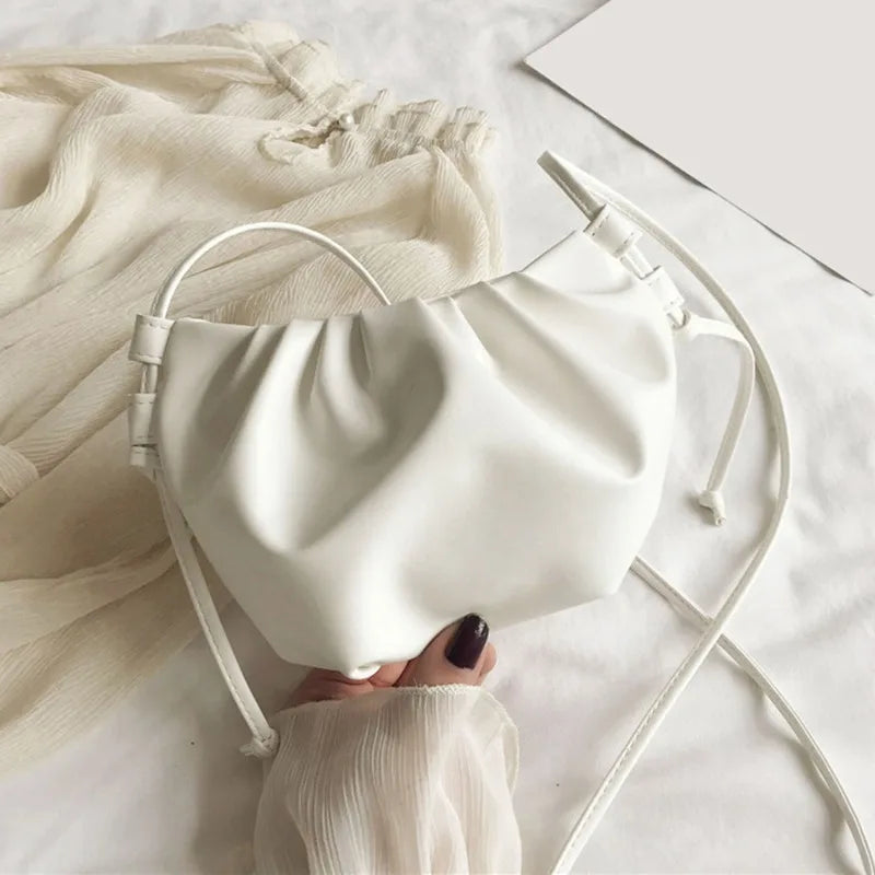 Women’s Pleated Cloud Shoulder Bag – Mini Solid Color Crossbody Handbag with Zipper