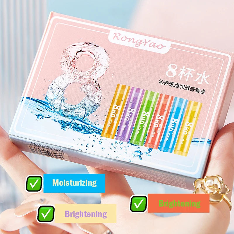 6pcs/Set Fruits Lipstick Sets Moisturizing Lip Balm Kit Orange Grape Aloe Strawberry Brightening Hydrating Lips Skin Care