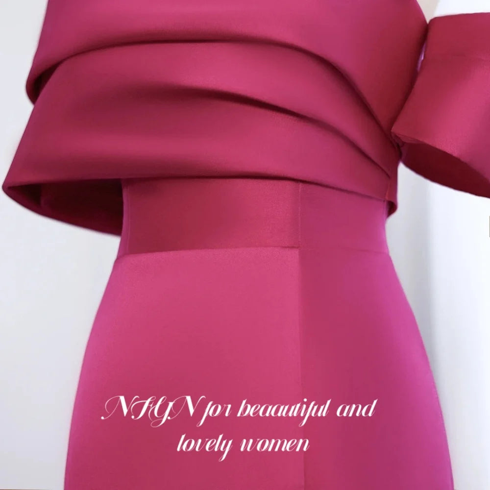 NFYN Fuchsia Elegant Prom Dress Strapless Off the Shoulder Prom Gown Satin Side Split Mermaid Evening Dress for Woman Customized