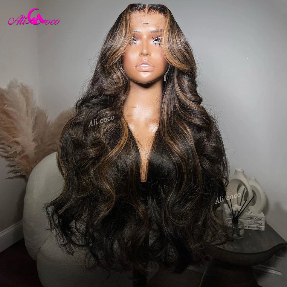 Upgrade Brown Highlight Wigs Human Hair Pre Plucked Pre Cut 13x4 13x6 Body Wave Lace Frontal Wigs For Women 5x5 Lace Closure Wig