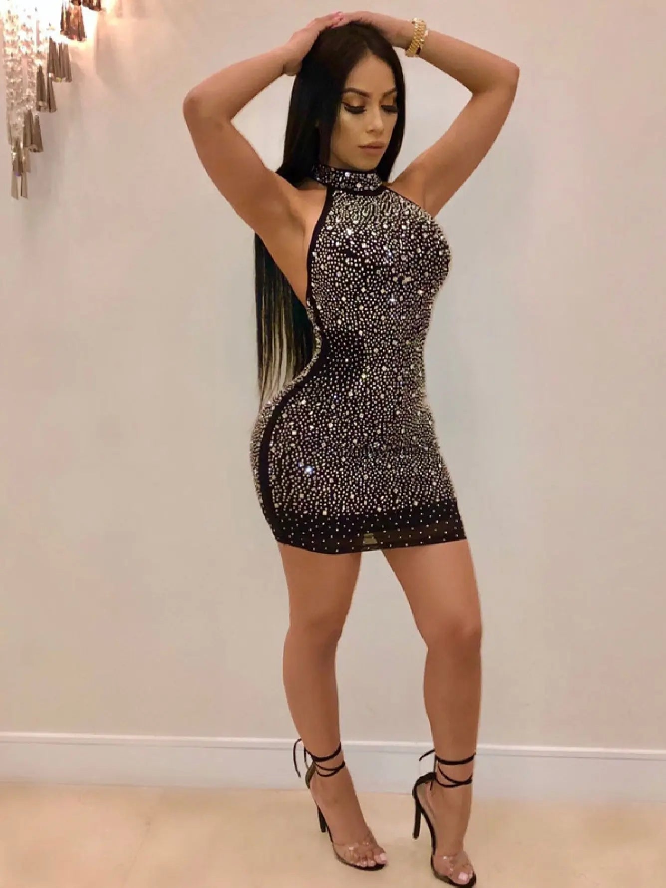 Elegant Party Dresses for Women  Halter Neck Hot Drill Tight Sexy Club Dress