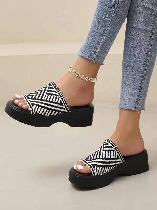 Women’s Wedge Platform Flip-Flops – Leopard Print PU Slides with Low Heel