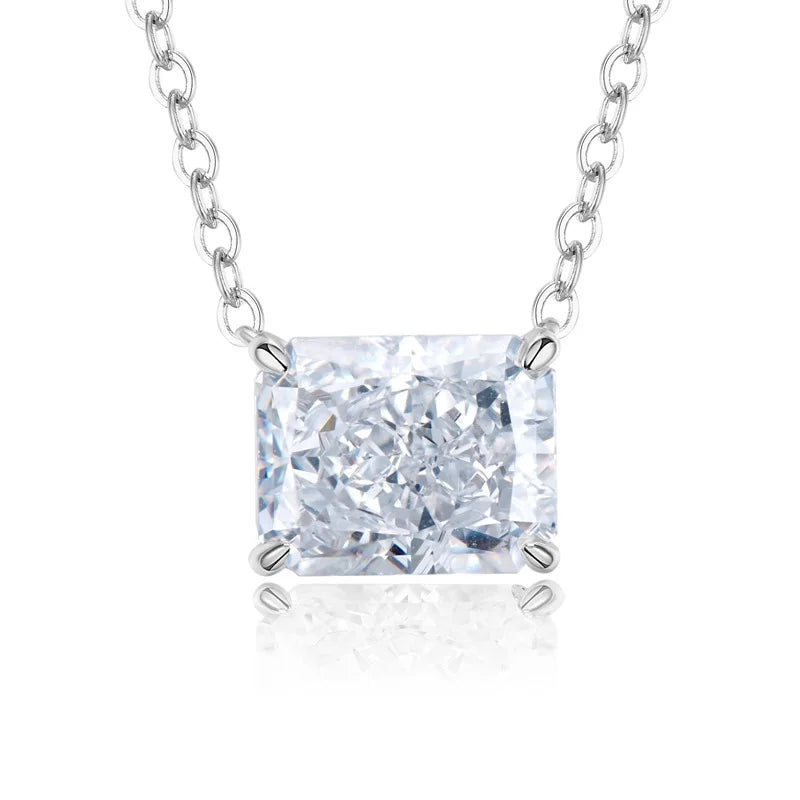 EWYA 4 Carat Radiant Baguette White Diamond Clavicle Necklace Simple Women's Lotus 925 Silver Necklaces for Women Fine Jewelry