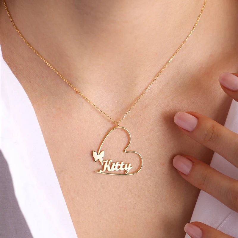 Personalized Butterfly Name Necklace Women Girl Custom Stainless Steel Nameplate Choker Necklaces Handmade Jewelry