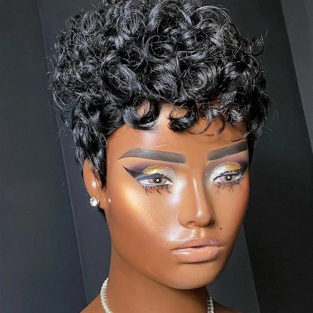 hort Pixie Wigs for Black Women Short Black Curly Pixie Wigs Synthetic Hair Wigs for Black Women Natural Wavy Black Pixie Cut