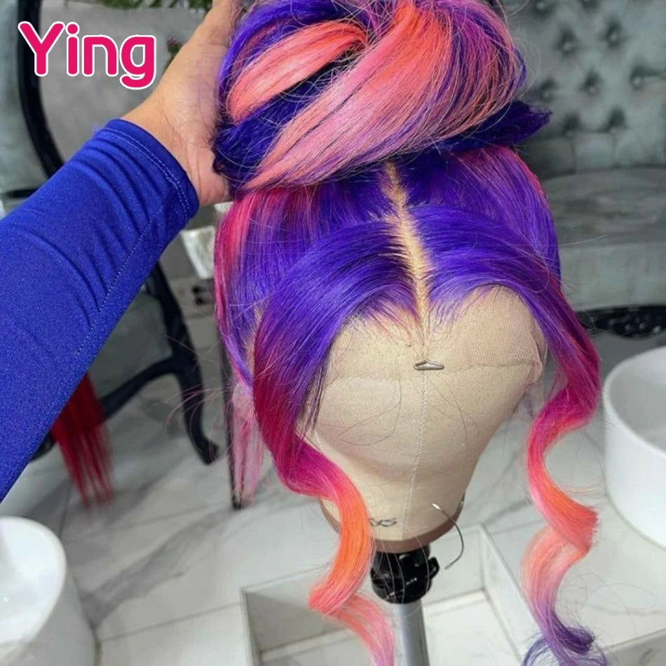 Purple Pink with Orange Colored Body Wave 13x6 Lace Front Wig PrePlucked With Baby Hair 13x4 Lace Frontal Wigs Human Hair
