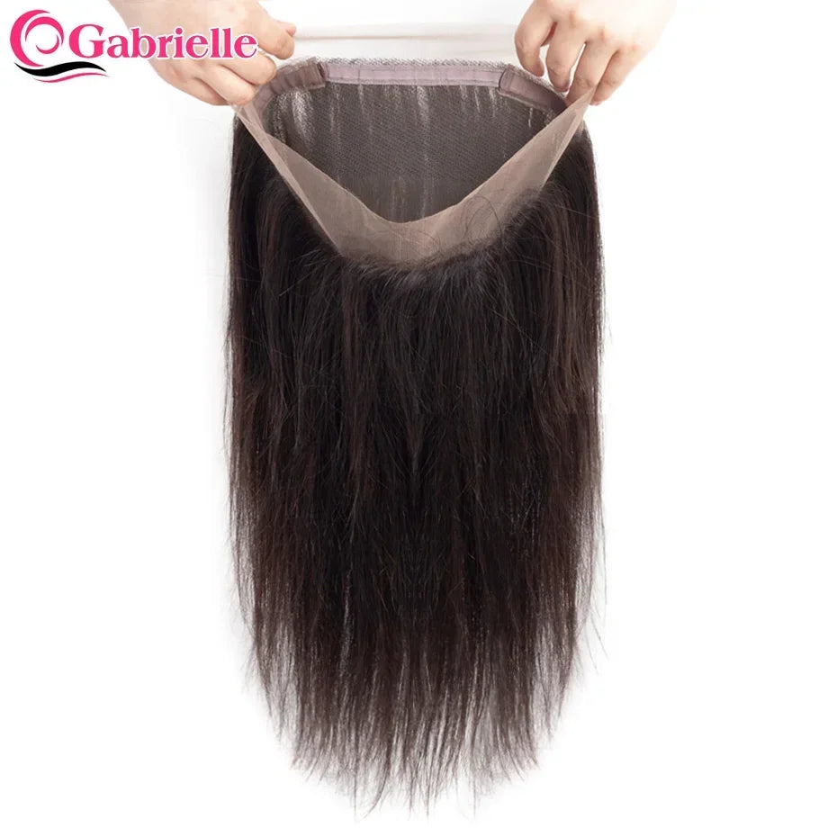 360 Lace Frontal Brazilian Straight Human Hair Pre-plucked Transparent Lace Closure Only Natural Color Remy Hair