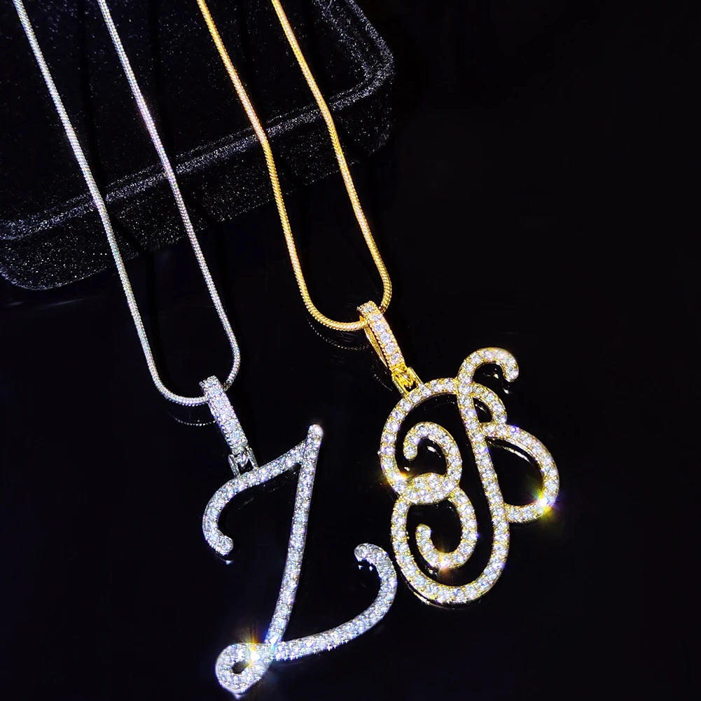 Flatfoosie New A-Z Cursive Initial Letter Name Pendant Necklace For Women Simple Rope Chain Letter Necklace Fashion Jewelry