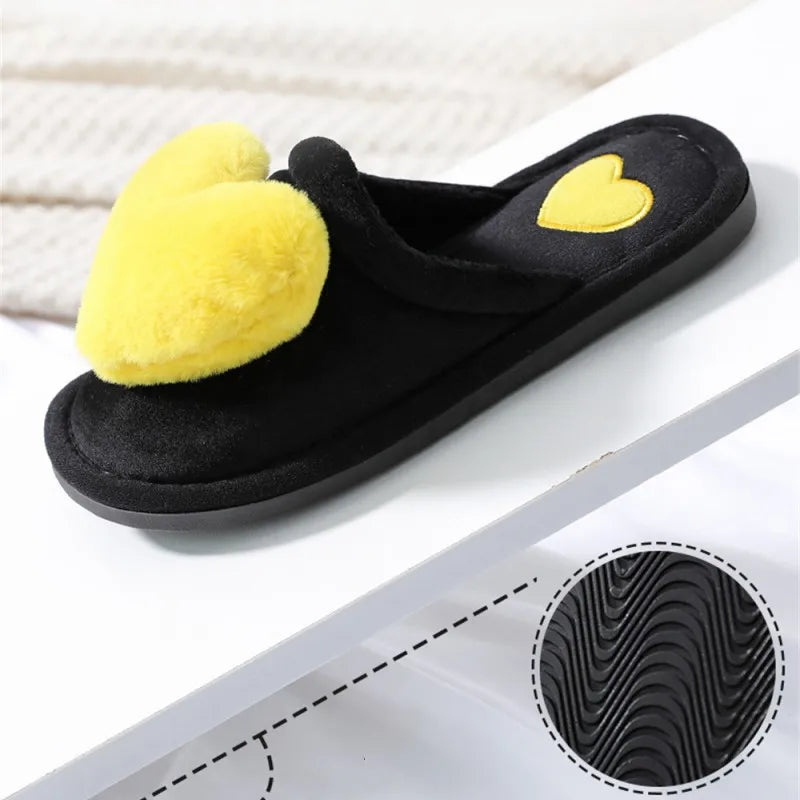 Women’s Plush Heart Slippers – Warm Indoor Non-Slip Winter House Shoes
