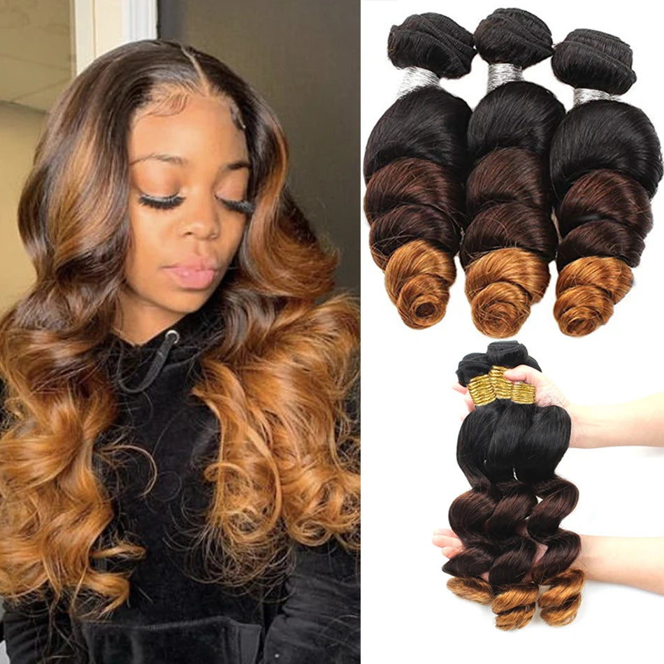 10A Loose Wave Bundles with Closure Wet and Wavy Brazilian Ocean wave 100% Human Hair 3 Bundles with 4x4 Lace Closure