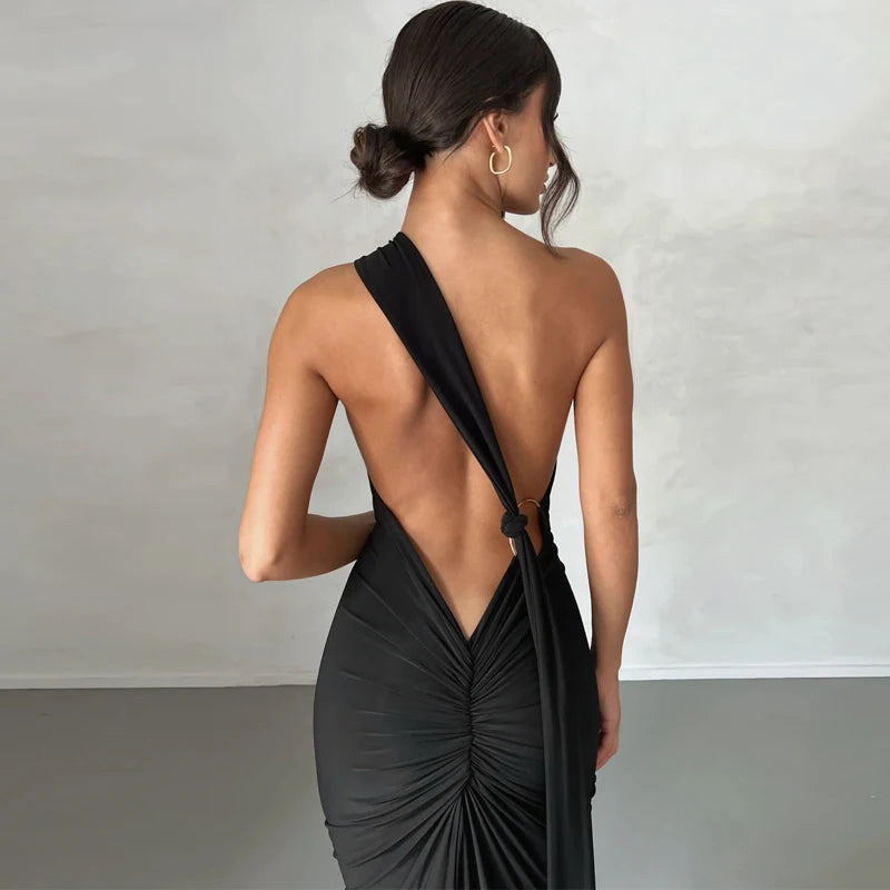 Dulzura Neon Y2K Clothes One Shoulder Sleeveless Backless Ruched Bodycon Maxi Dresses For Women Club Birthday Party Evening Prom