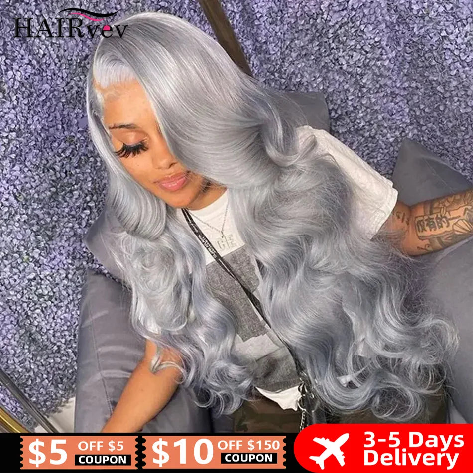 Silver Grey Body Wave Lace Front Wig 13x4 HD Lace Frontal Human Hair Wigs Transparent 100% Brazilian Hair Colored Wigs For Women