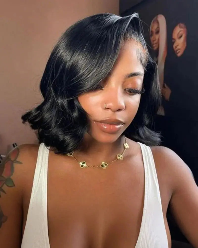Body Wave Short Bob Wig 13x4 Lace Frontal Human Hair Wigs 4x4 Lace Closure Wig Brazilian Virgin Hair Natural Black For Women