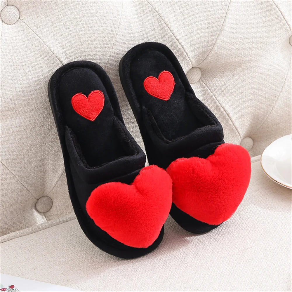 Women’s Plush Heart Slippers – Warm Indoor Non-Slip Winter House Shoes