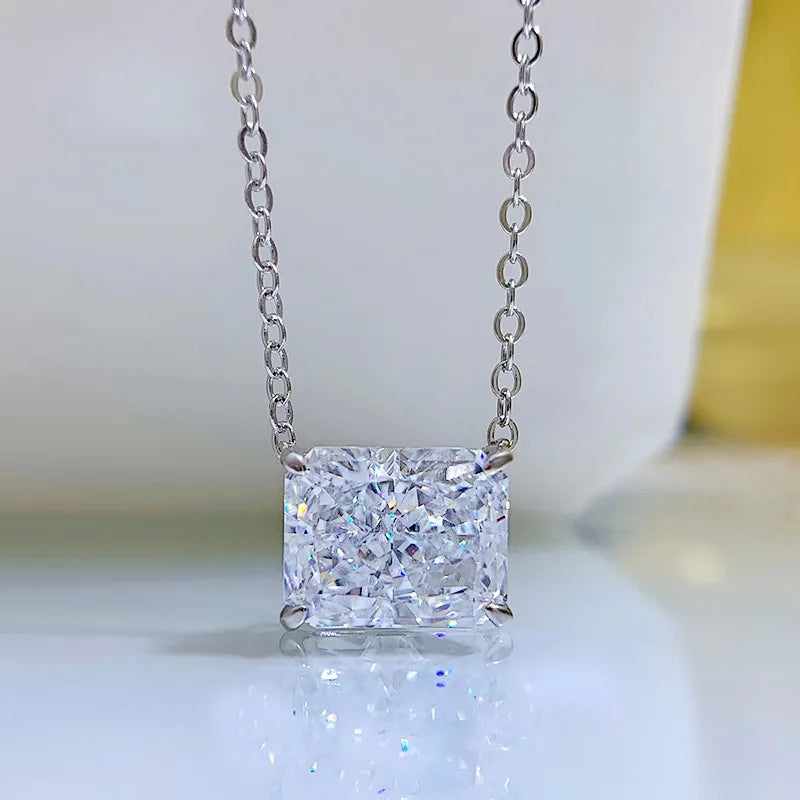 EWYA 4 Carat Radiant Baguette White Diamond Clavicle Necklace Simple Women's Lotus 925 Silver Necklaces for Women Fine Jewelry