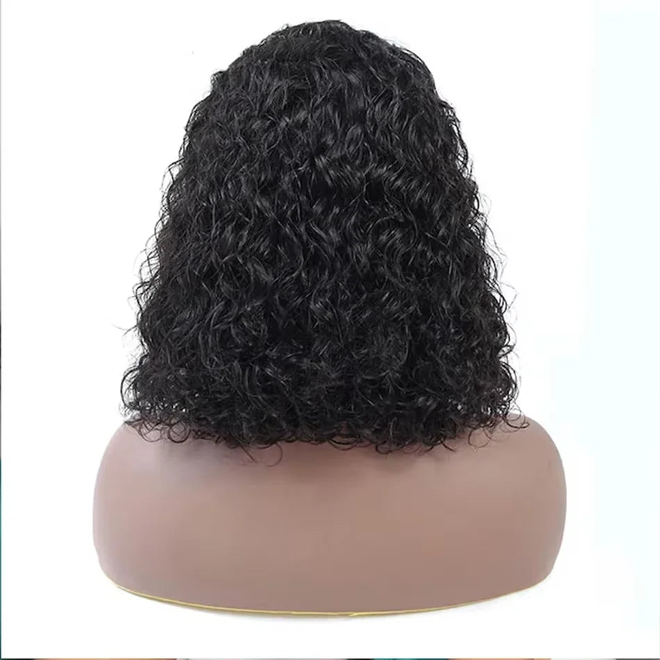 Water Wave Curly 13x4 Frontal Bob Wig 100% Human Hair Natural Black 250% Density For Black Women
