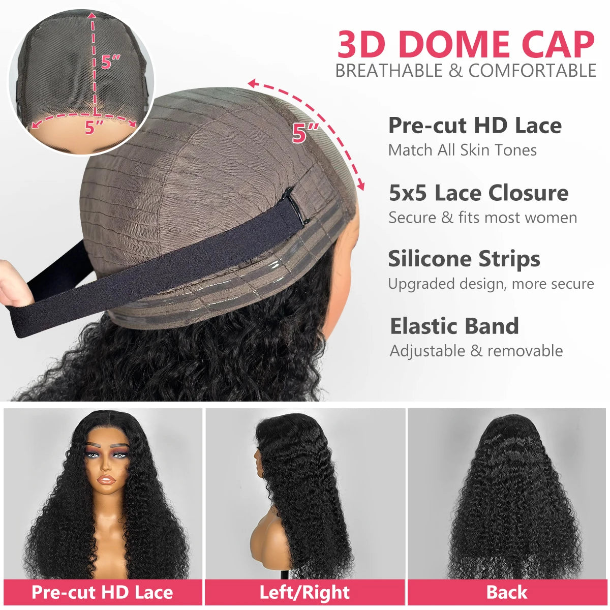 Curly Glueless Human Hair Wigs - Deep Wave Ready to Wear