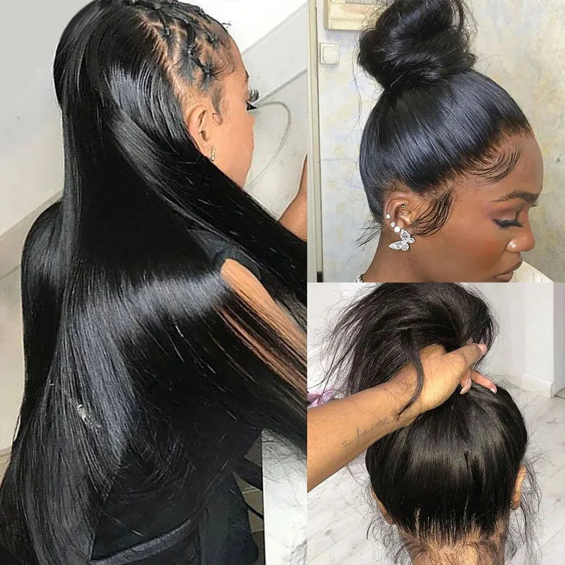 22 Inch Straight Human Hair 360 Lace Frontal Transparent Swiss Lace Pre-Plucked Brazilian Virgin Hair Full End Natural Color