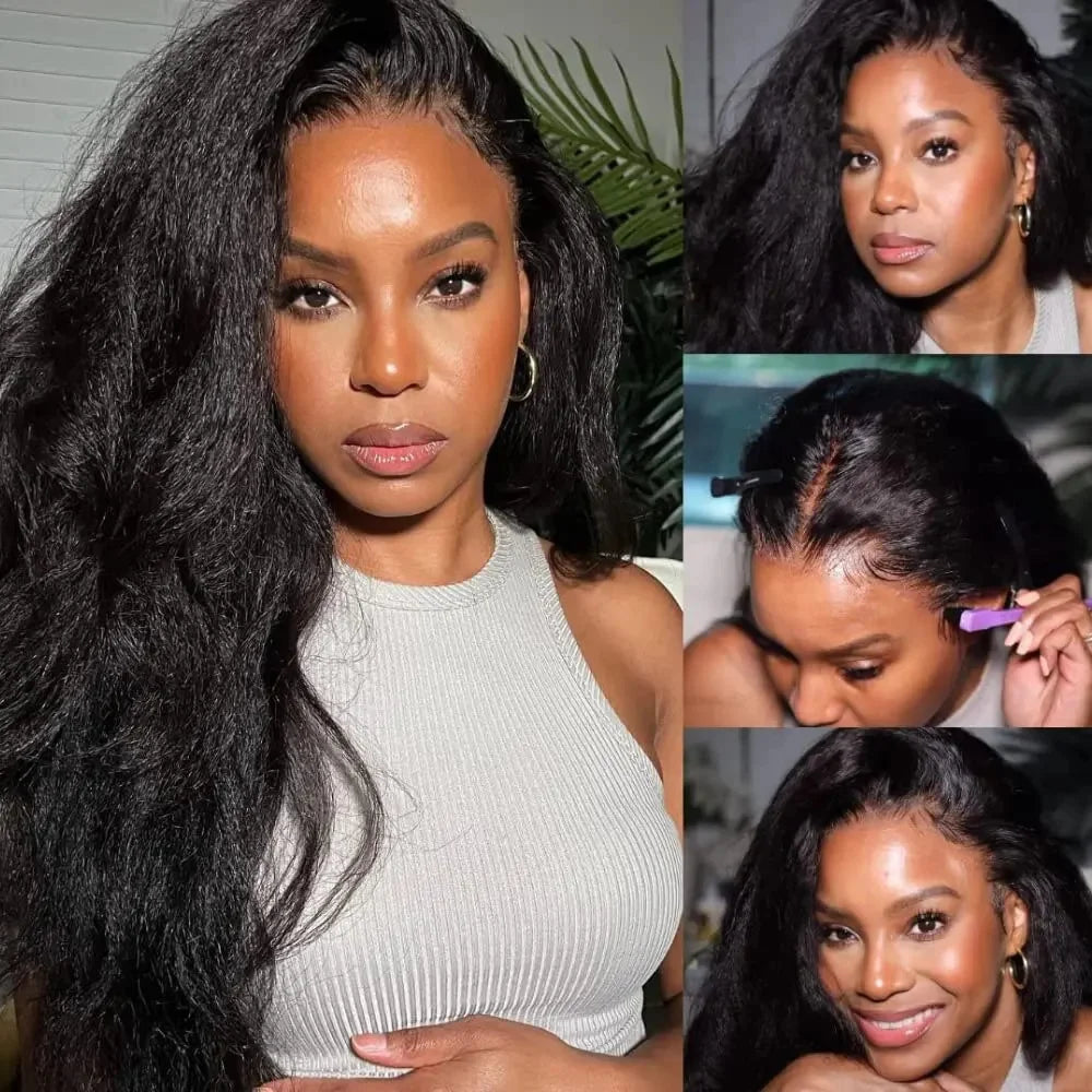 Transparent Yaki Kinky Straight Lace Front Human Hair Wigs For Women Curly 4X4 Closure Wig Pre Plucked Wig