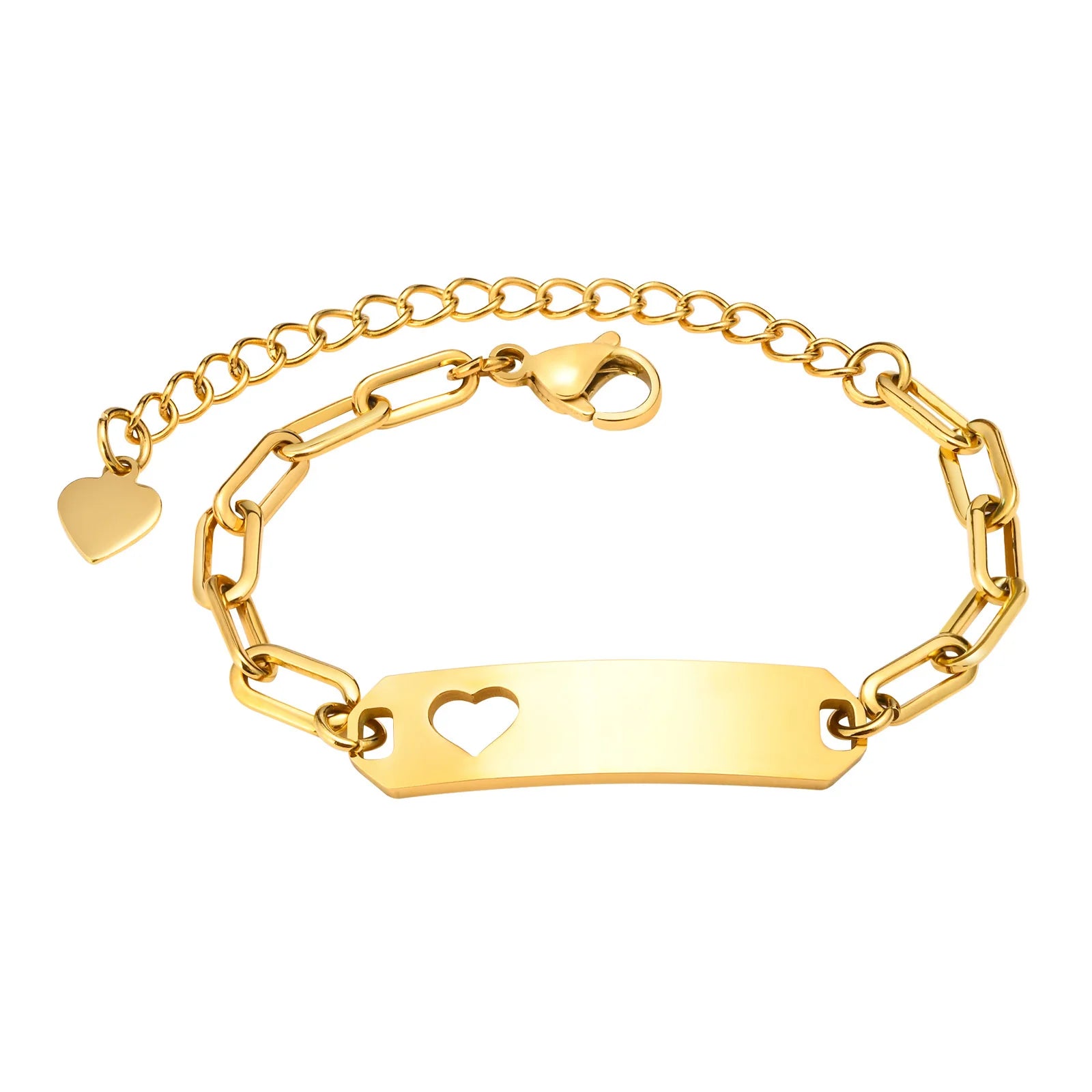 Infant Stainless Steel Crown Chain Link Baby Bear Bracelet with Free Engraving for Kids Child Birthday Gift
