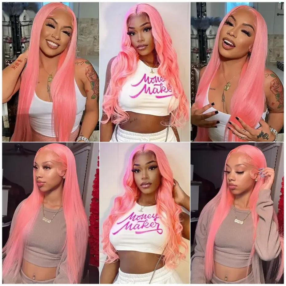 Pink Human Hair Lace Frontal Wig Brazilian 13x6 Straight Lace Front Wig Pre Plucked 613 Colored Hd Lace Frontal Wigs For Women